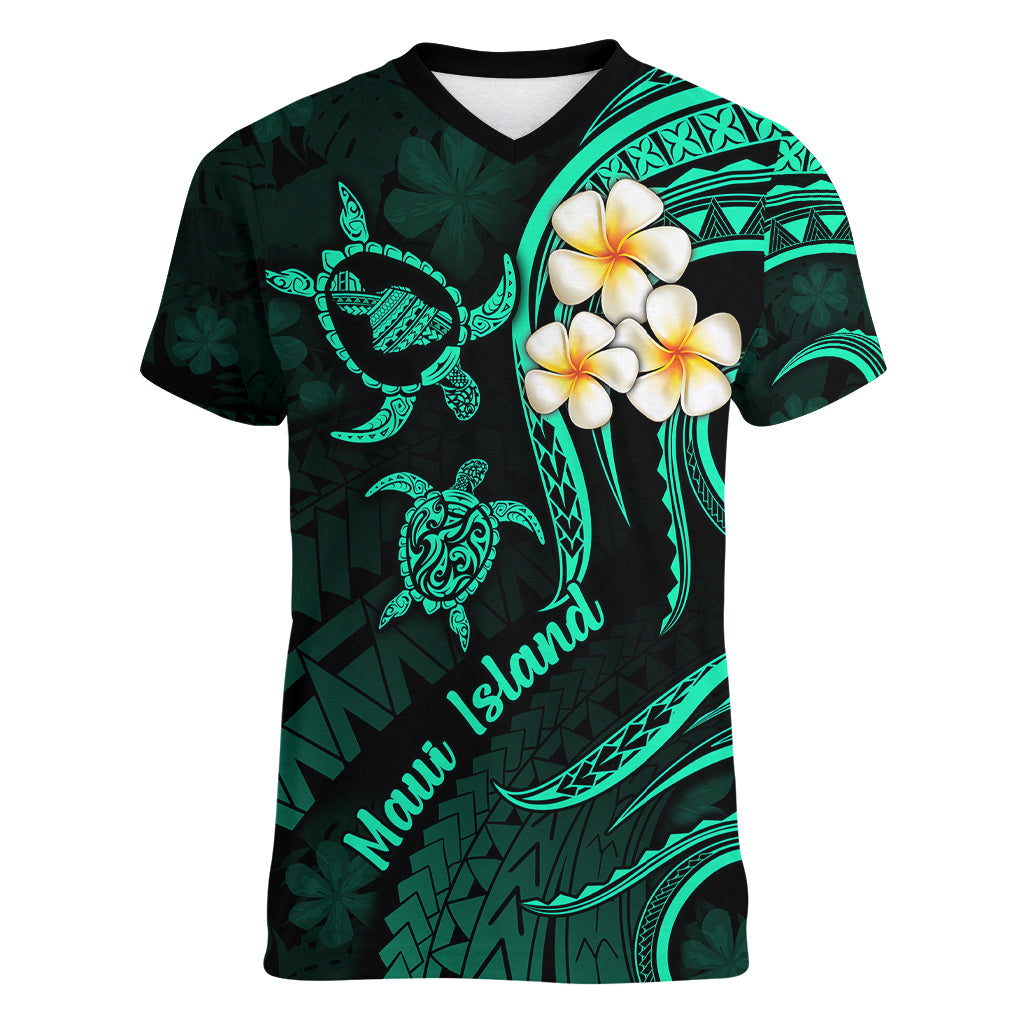 Hawaii Women V Neck T Shirt Maui Islands Pacific Plumeria Turquoise Vibe LT9 Female Turquoise - Polynesian Pride