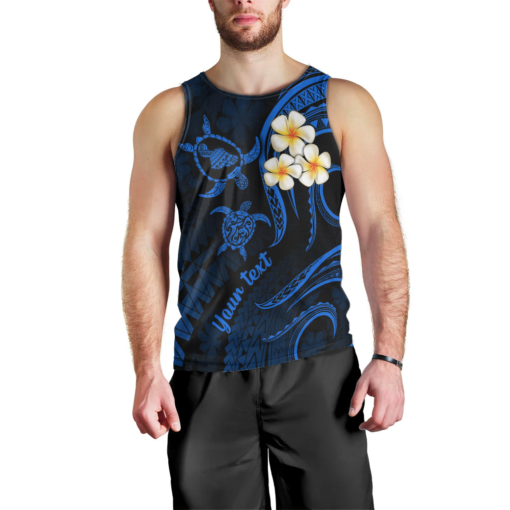 Personalised Maui Hawaii Men Tank Top Polynesian Tattoo and Pacific Plumeria Blue Vibe LT9 - Polynesian Pride