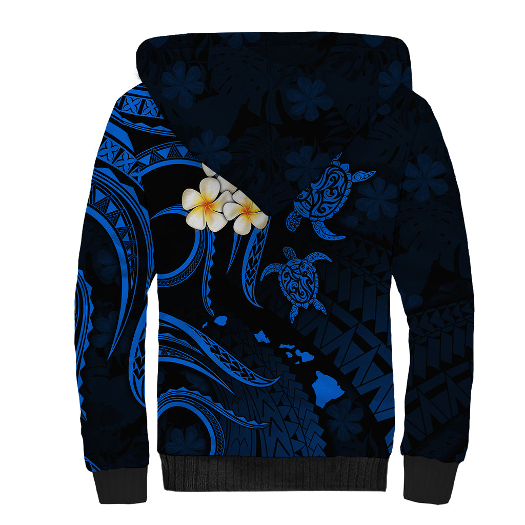 Personalised Maui Hawaii Sherpa Hoodie Polynesian Tattoo and Pacific Plumeria Blue Vibe LT9 - Polynesian Pride