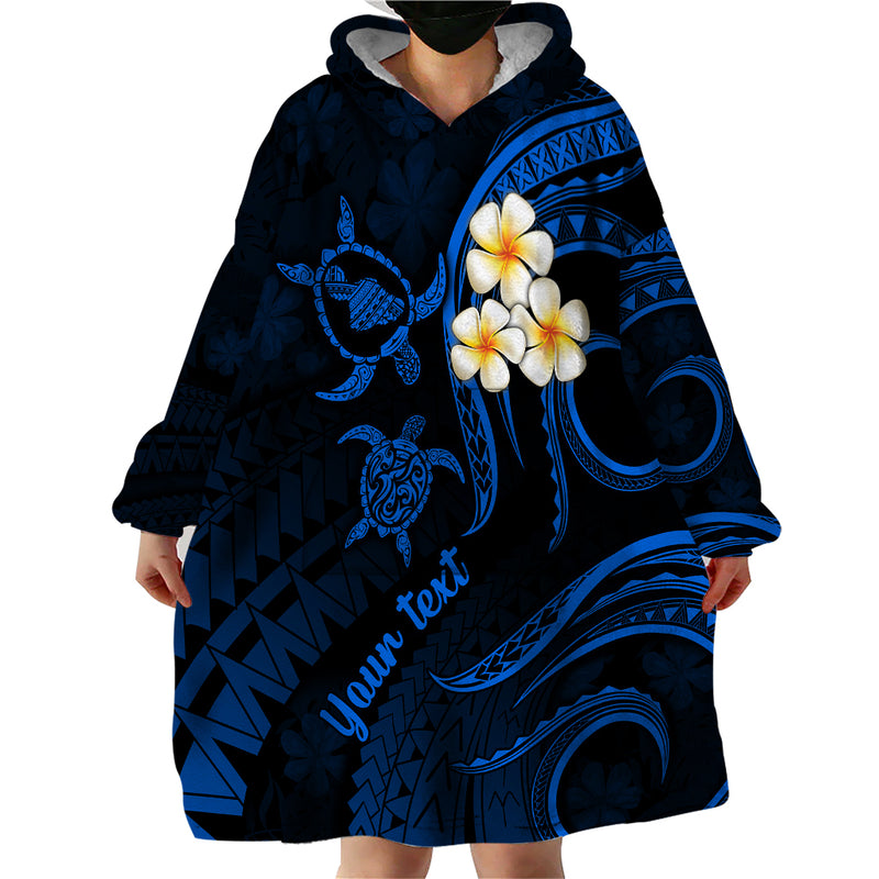 Polynesian Pride Guam Wearable Blanket Hoodie With Polynesian Tribal Tattoo and Coat of Arms Blue Version LT9