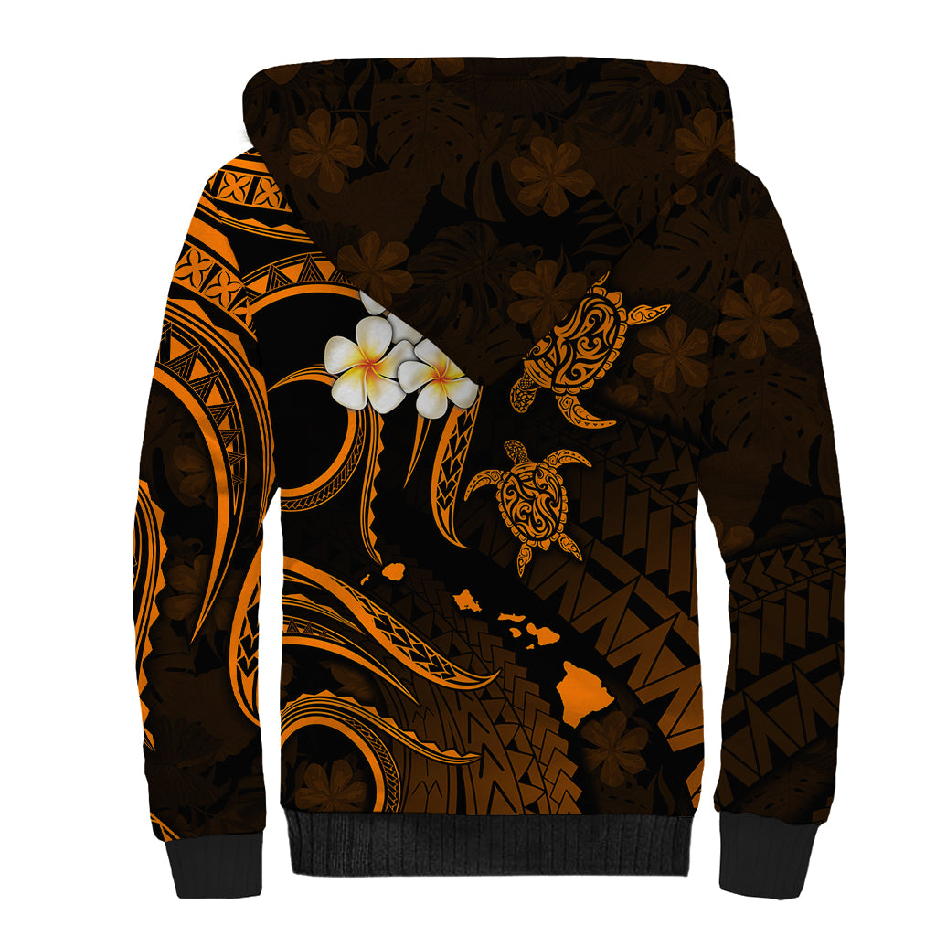 Personalised Maui Hawaii Sherpa Hoodie Polynesian Tattoo and Pacific Plumeria Gold Vibe LT9 - Polynesian Pride