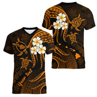 Personalised Maui Hawaii Women V Neck T Shirt Polynesian Tattoo and Pacific Plumeria Gold Vibe LT9 - Polynesian Pride