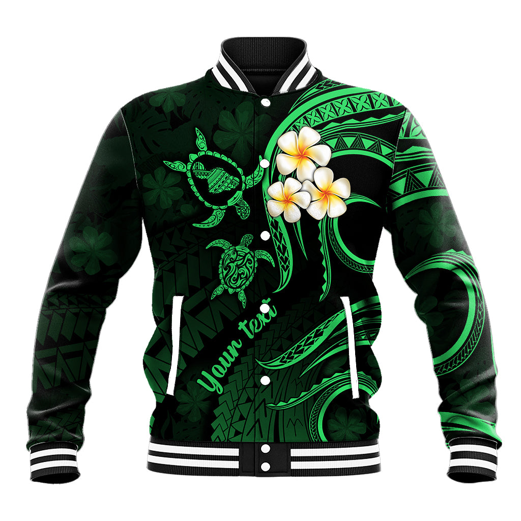 Personalised Maui Hawaii Baseball Jacket Polynesian Tattoo and Pacific Plumeria Green Vibe LT9 Unisex Green - Polynesian Pride