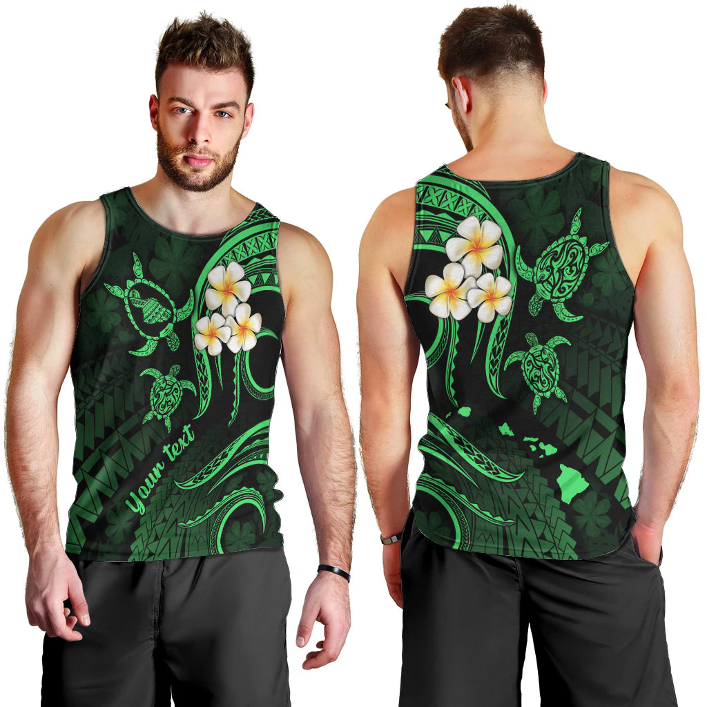 Personalised Maui Hawaii Men Tank Top Polynesian Tattoo and Pacific Plumeria Green Vibe LT9 - Polynesian Pride