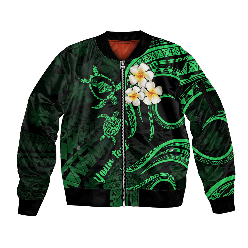 Personalised Maui Hawaii Sleeve Zip Bomber Jacket Polynesian Tattoo and Pacific Plumeria Green Vibe LT9 Unisex Green - Polynesian Pride