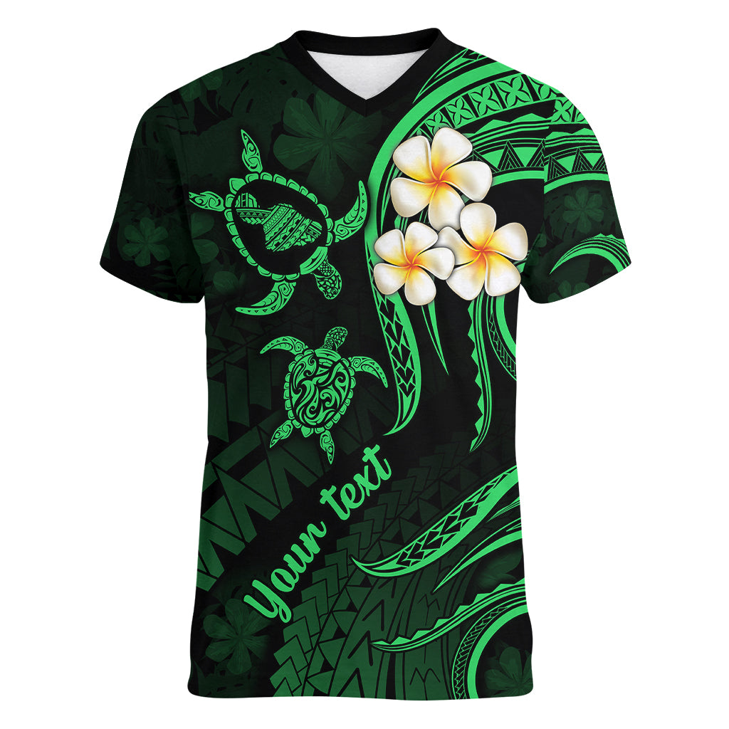 Personalised Maui Hawaii Women V Neck T Shirt Polynesian Tattoo and Pacific Plumeria Green Vibe LT9 Female Green - Polynesian Pride
