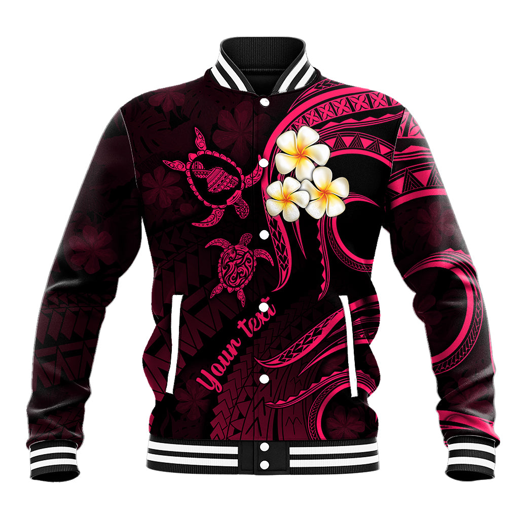 Personalised Maui Hawaii Baseball Jacket Polynesian Tattoo and Pacific Plumeria Pink Vibe LT9 Unisex Pink - Polynesian Pride