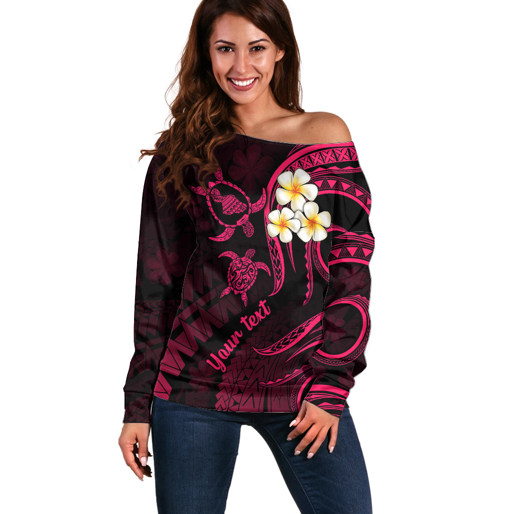 Personalised Maui Hawaii Off Shoulder Sweater Polynesian Tattoo and Pacific Plumeria Pink Vibe LT9 Women Pink - Polynesian Pride