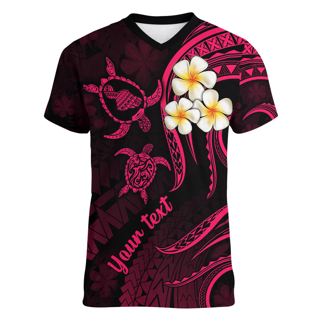 Personalised Maui Hawaii Women V Neck T Shirt Polynesian Tattoo and Pacific Plumeria Pink Vibe LT9 Female Pink - Polynesian Pride