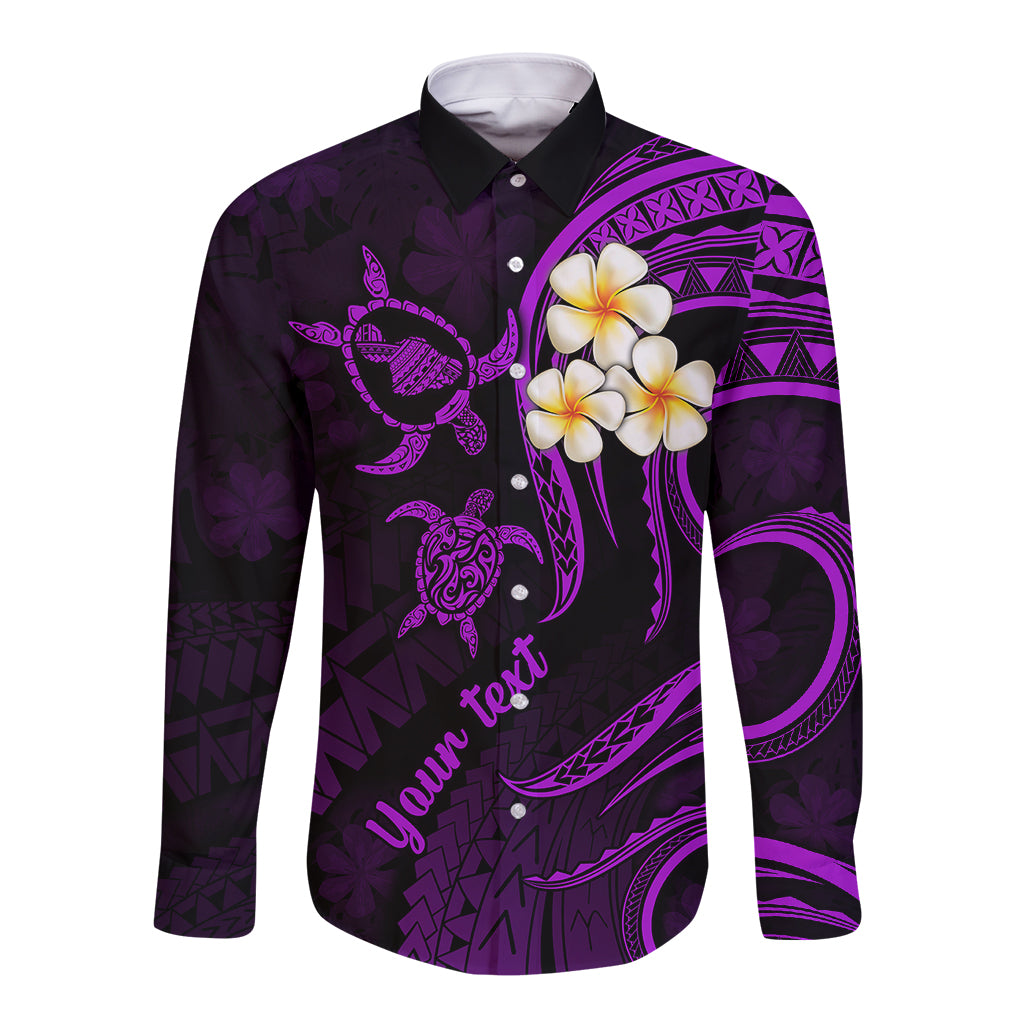 Personalised Maui Hawaii Long Sleeve Button Shirt Polynesian Tattoo and Pacific Plumeria Purple Vibe LT9 Unisex Purple - Polynesian Pride