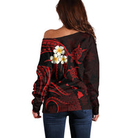 Personalised Maui Hawaii Off Shoulder Sweater Polynesian Tattoo and Pacific Plumeria Red Vibe LT9 - Polynesian Pride