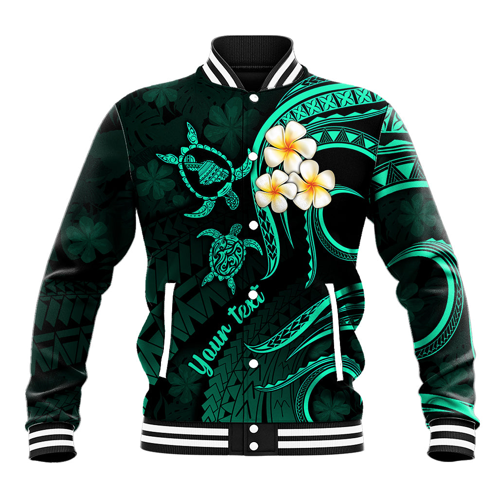 Personalised Maui Hawaii Baseball Jacket Polynesian Tattoo and Pacific Plumeria Turquoise Vibe LT9 Unisex Turquoise - Polynesian Pride