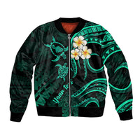 Personalised Maui Hawaii Bomber Jacket Polynesian Tattoo and Pacific Plumeria Turquoise Vibe LT9 Unisex Turquoise - Polynesian Pride