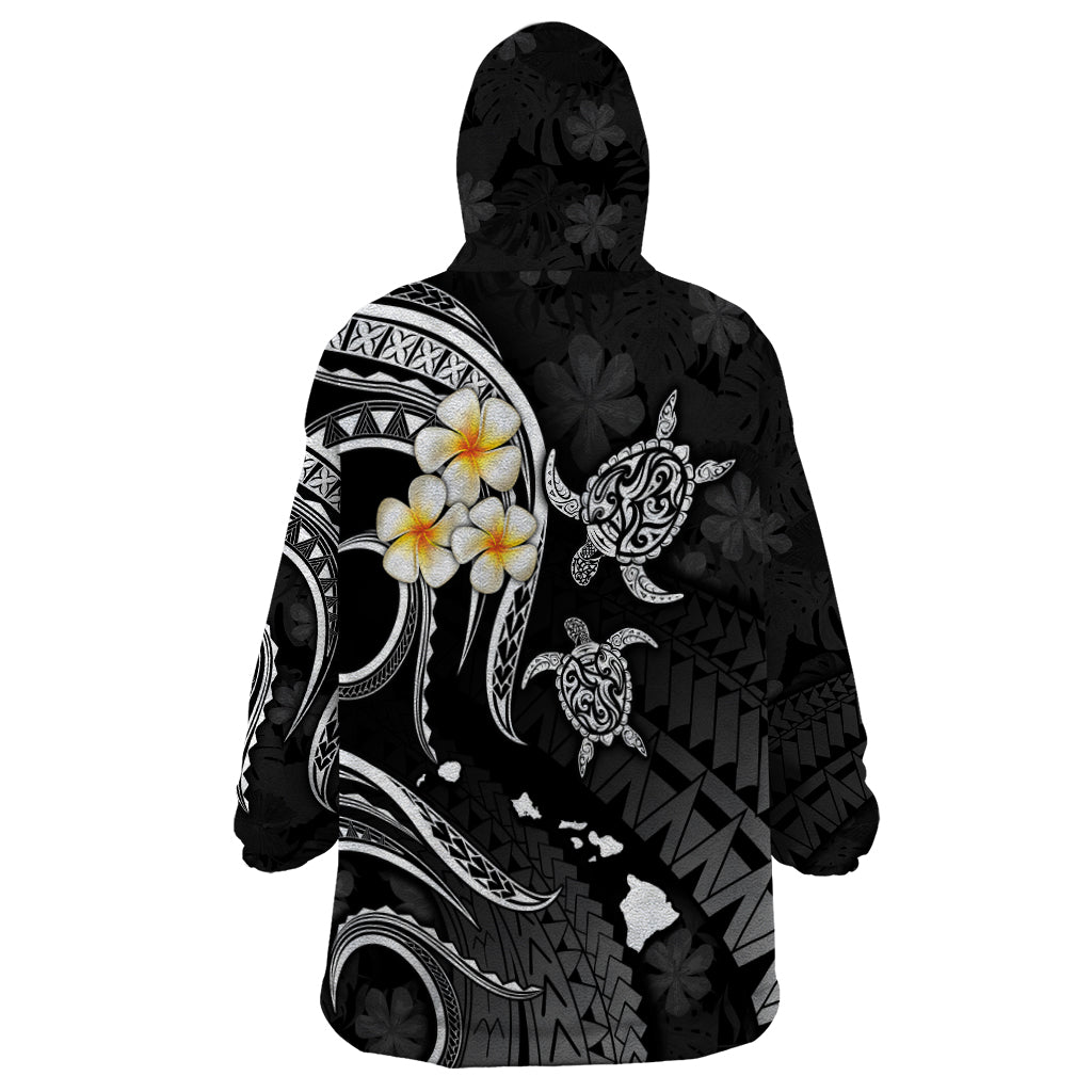 Personalised Maui Hawaii Wearable Blanket Hoodie Polynesian Tattoo and Pacific Plumeria White Vibe LT9 - Polynesian Pride
