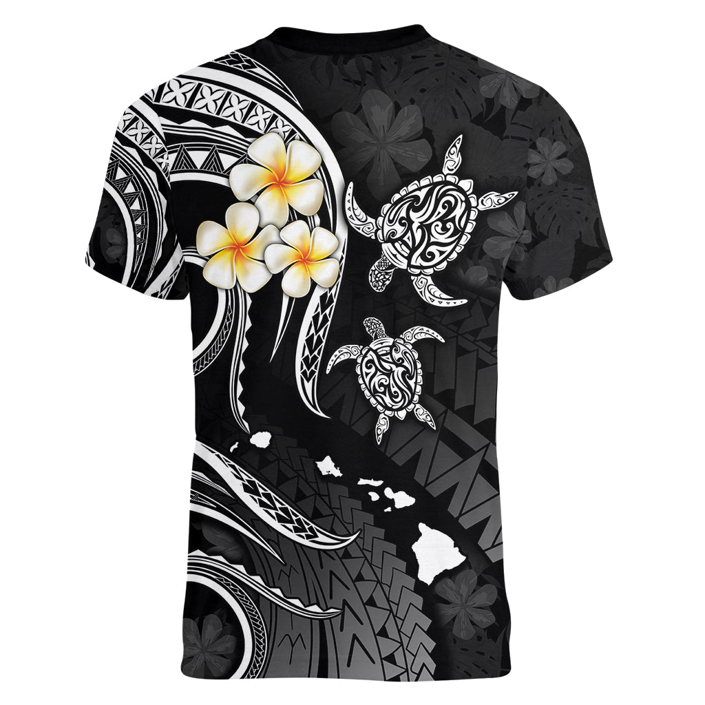 Personalised Maui Hawaii Women V Neck T Shirt Polynesian Tattoo and Pacific Plumeria White Vibe LT9 - Polynesian Pride