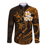 Hawaii Long Sleeve Button Shirt Oahu Islands Pacific Plumeria Gold Vibe LT9 Unisex Gold - Polynesian Pride
