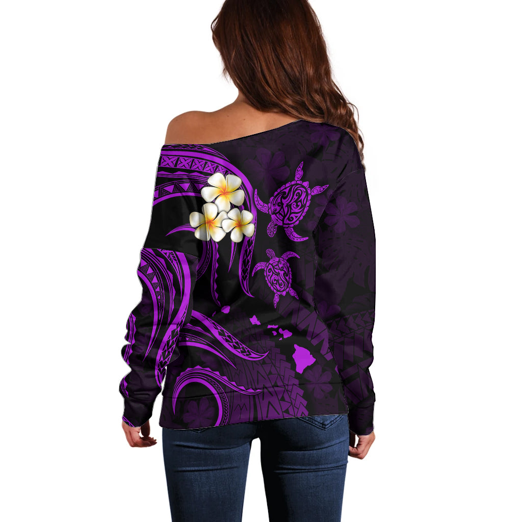 Hawaii Off Shoulder Sweater Oahu Islands Pacific Plumeria Purple Vibe LT9 - Polynesian Pride