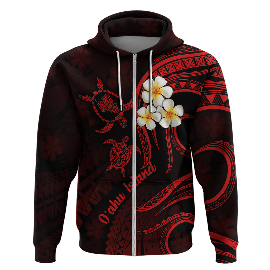 Hawaii Hoodie Oahu Islands Pacific Plumeria Red Vibe LT9 Zip Hoodie Red - Polynesian Pride