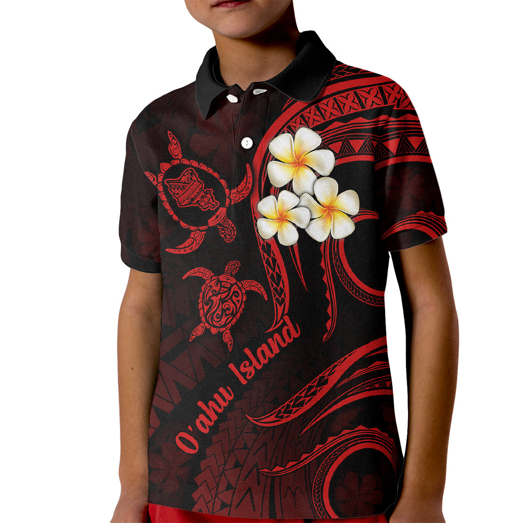 Hawaii Kid Polo Shirt Oahu Islands Pacific Plumeria Red Vibe LT9 Kid Red - Polynesian Pride