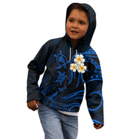 Personalised Oahu Hawaii Kid Hoodie Polynesian Tattoo and Pacific Plumeria Blue Vibe LT9 - Polynesian Pride
