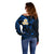 Personalised Oahu Hawaii Off Shoulder Sweater Polynesian Tattoo and Pacific Plumeria Blue Vibe LT9 - Polynesian Pride