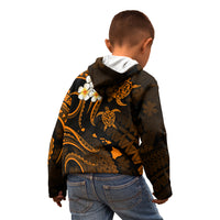 Personalised Oahu Hawaii Kid Hoodie Polynesian Tattoo and Pacific Plumeria Gold Vibe LT9 - Polynesian Pride