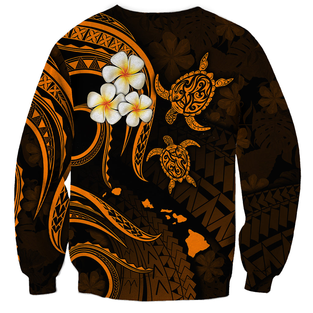 Personalised Oahu Hawaii Sweatshirt Polynesian Tattoo and Pacific Plumeria Gold Vibe LT9 - Polynesian Pride