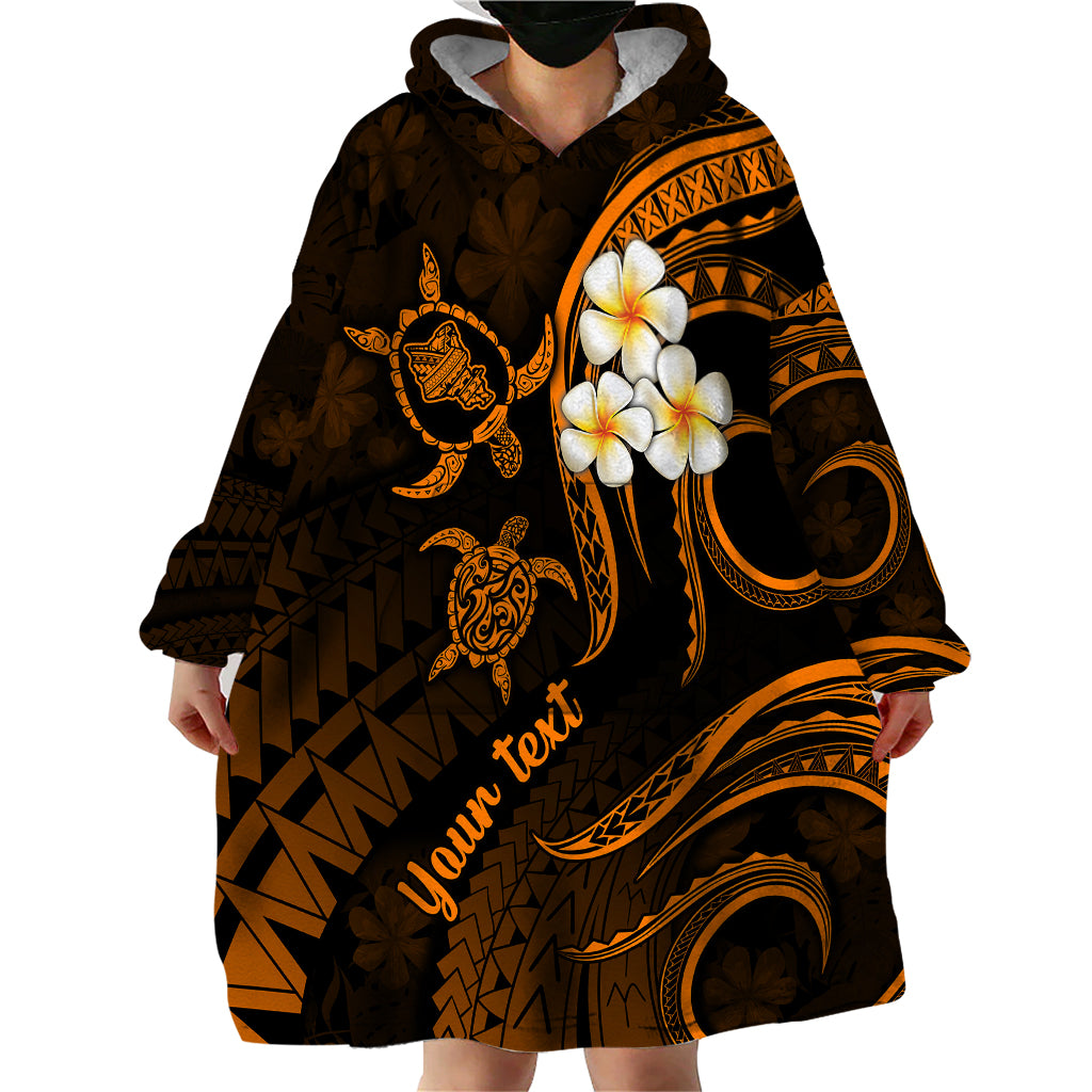 Personalised Oahu Hawaii Wearable Blanket Hoodie Polynesian Tattoo and Pacific Plumeria Gold Vibe LT9 - Polynesian Pride