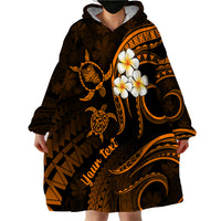 Personalised Oahu Hawaii Wearable Blanket Hoodie Polynesian Tattoo and Pacific Plumeria Gold Vibe LT9 - Polynesian Pride