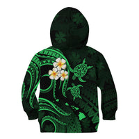 Personalised Oahu Hawaii Kid Hoodie Polynesian Tattoo and Pacific Plumeria Green Vibe LT9 - Polynesian Pride