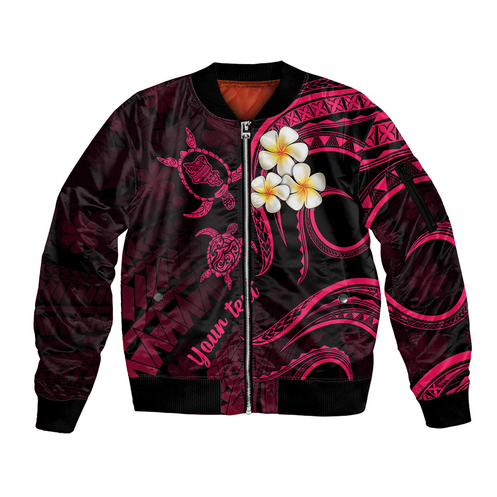 Personalised Oahu Hawaii Sleeve Zip Bomber Jacket Polynesian Tattoo and Pacific Plumeria Pink Vibe LT9 Unisex Pink - Polynesian Pride