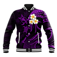 Personalised Oahu Hawaii Baseball Jacket Polynesian Tattoo and Pacific Plumeria Purple Vibe LT9 Unisex Purple - Polynesian Pride
