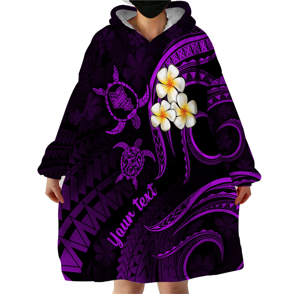 Personalised Oahu Hawaii Wearable Blanket Hoodie Polynesian Tattoo and Pacific Plumeria Purple Vibe LT9 - Polynesian Pride