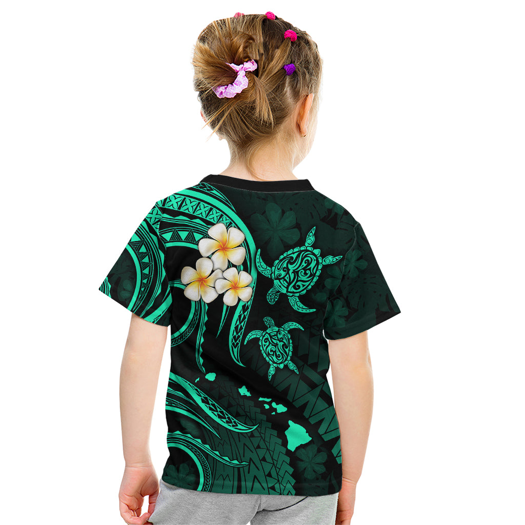 Personalised Oahu Hawaii Kid T Shirt Polynesian Tattoo and Pacific Plumeria Turquoise Vibe LT9 - Polynesian Pride