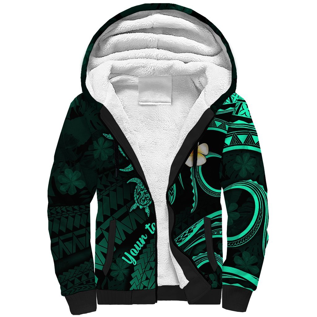 Personalised Oahu Hawaii Sherpa Hoodie Polynesian Tattoo and Pacific Plumeria Turquoise Vibe LT9 Unisex Turquoise - Polynesian Pride