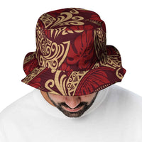 Luxury Red Monstera Bucket Hat Polynesian Tribal Pattern - Polynesian Pride