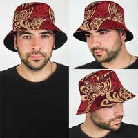 Luxury Red Monstera Bucket Hat Polynesian Tribal Pattern - Polynesian Pride
