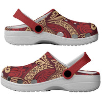 Luxury Red Monstera Clogs Shoes Polynesian Tribal Pattern - Polynesian Pride