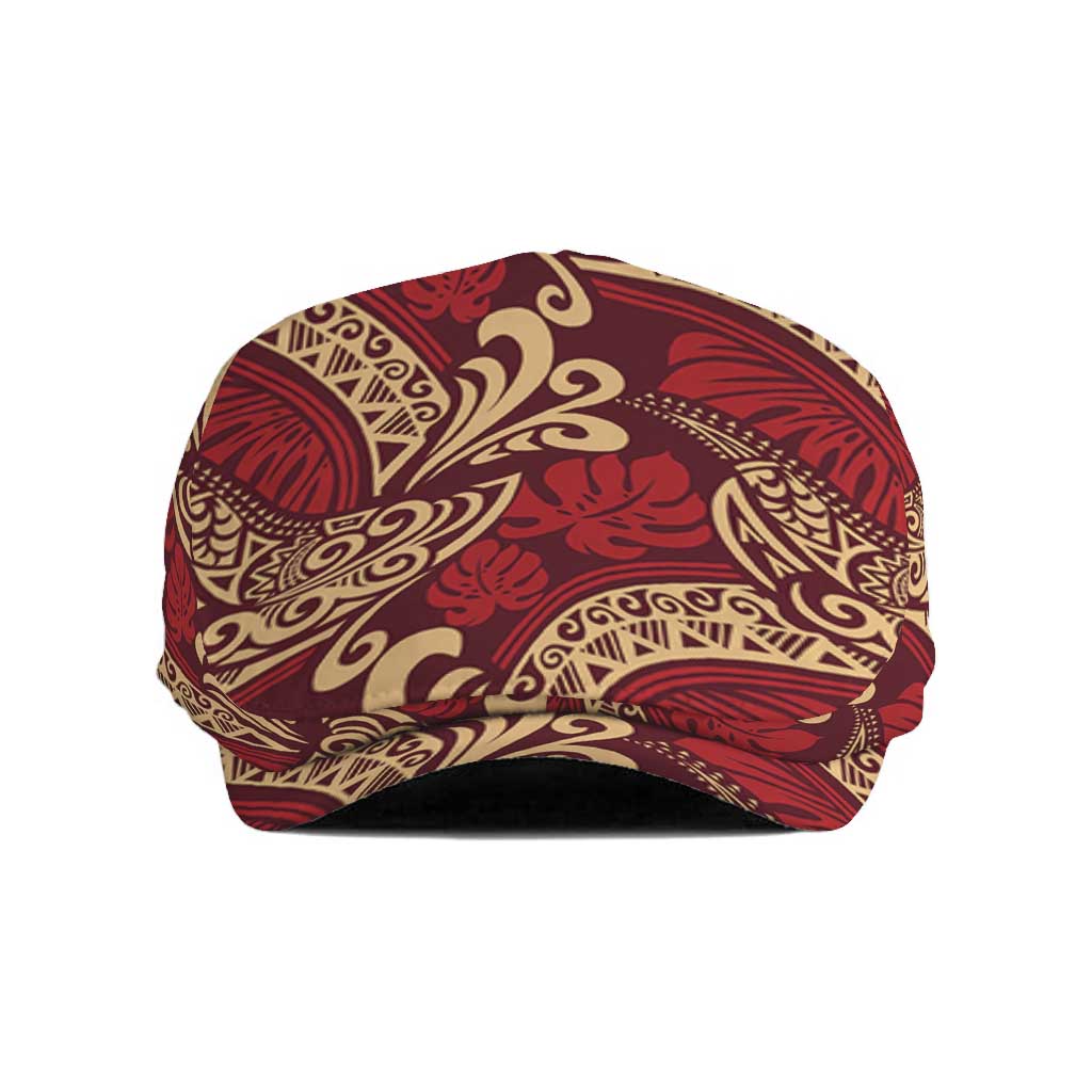 Luxury Red Monstera Jeff Hat Polynesian Tribal Pattern - Polynesian Pride