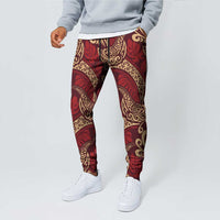 Luxury Red Monstera Jogger Pants Polynesian Tribal Pattern - Polynesian Pride