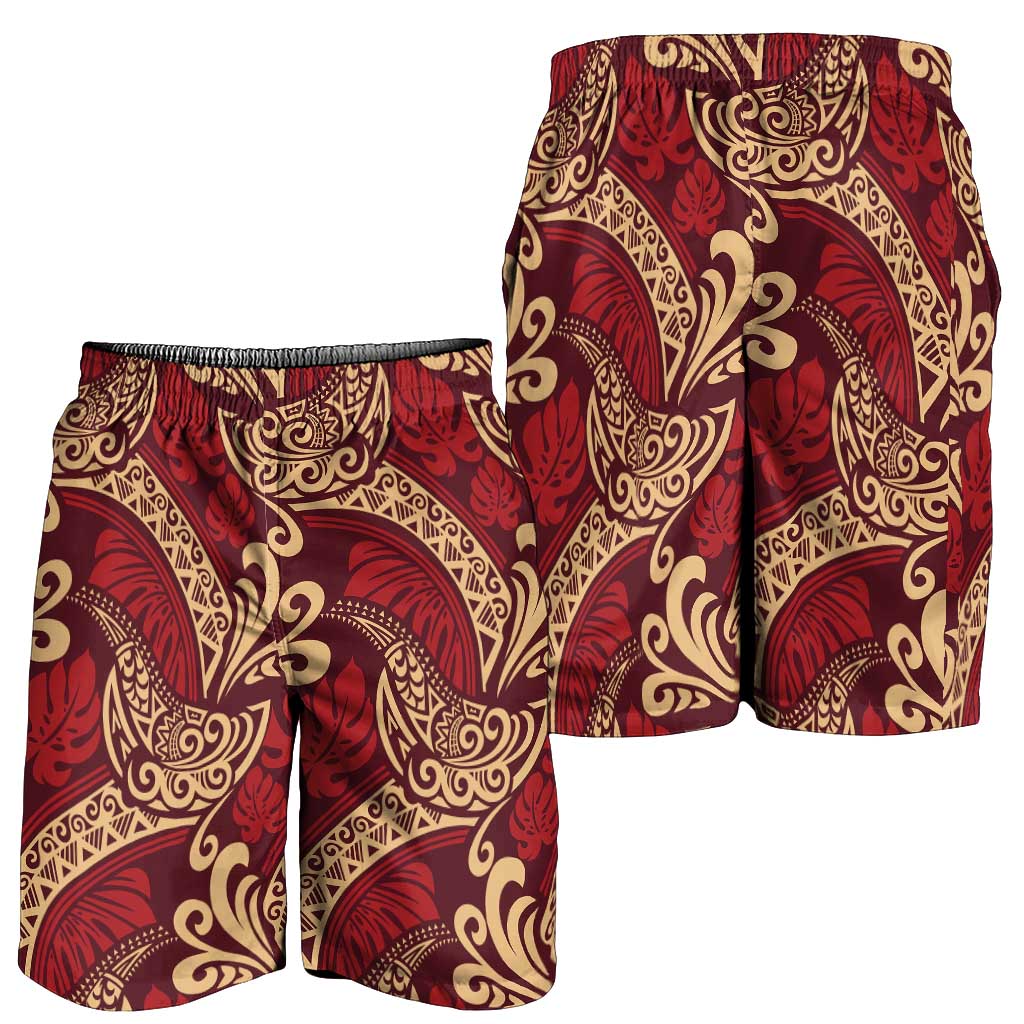 Luxury Red Monstera Shorts for Men Polynesian Tribal Pattern - Polynesian Pride