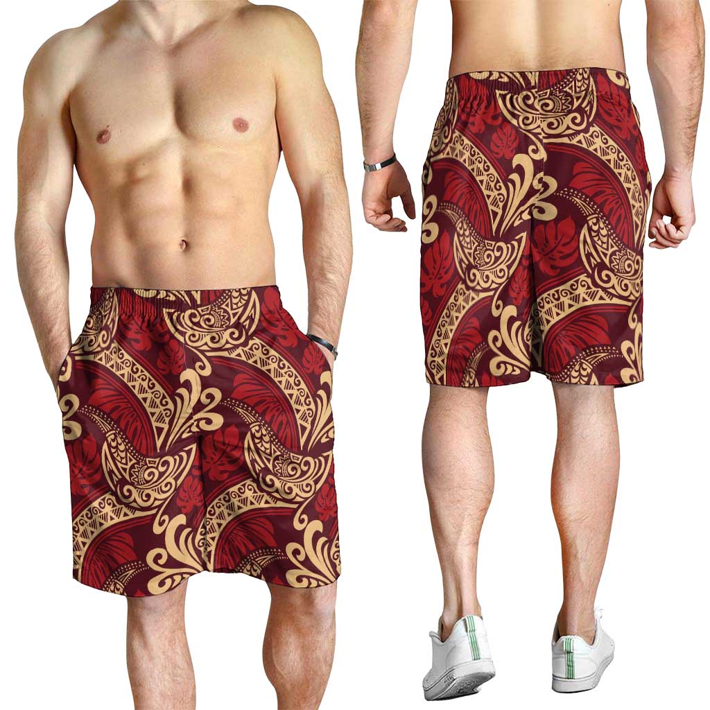 Luxury Red Monstera Shorts for Men Polynesian Tribal Pattern - Polynesian Pride