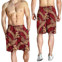 Luxury Red Monstera Shorts for Men Polynesian Tribal Pattern - Polynesian Pride