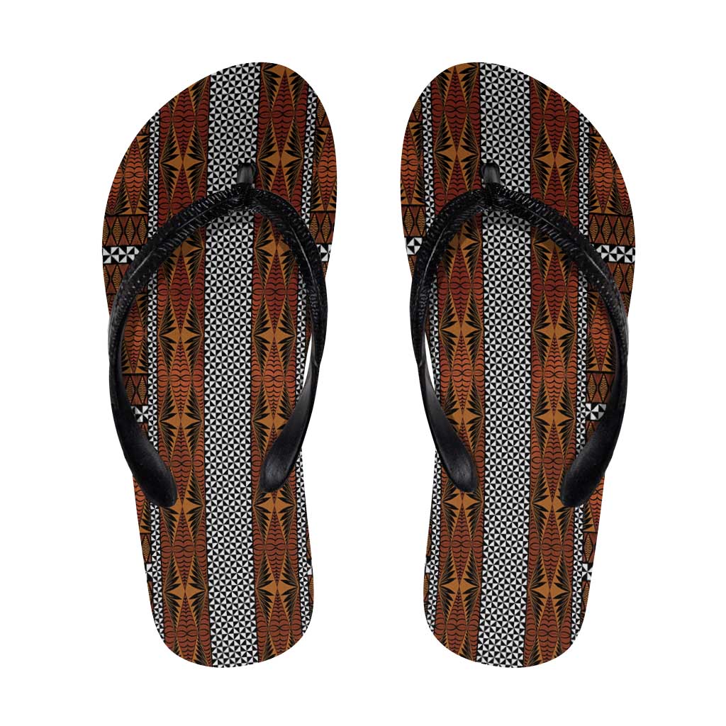 Malo e Lelei Tonga Flip Flops Tongan Ngatu Tapa Cloth LT14 Orange - Polynesian Pride