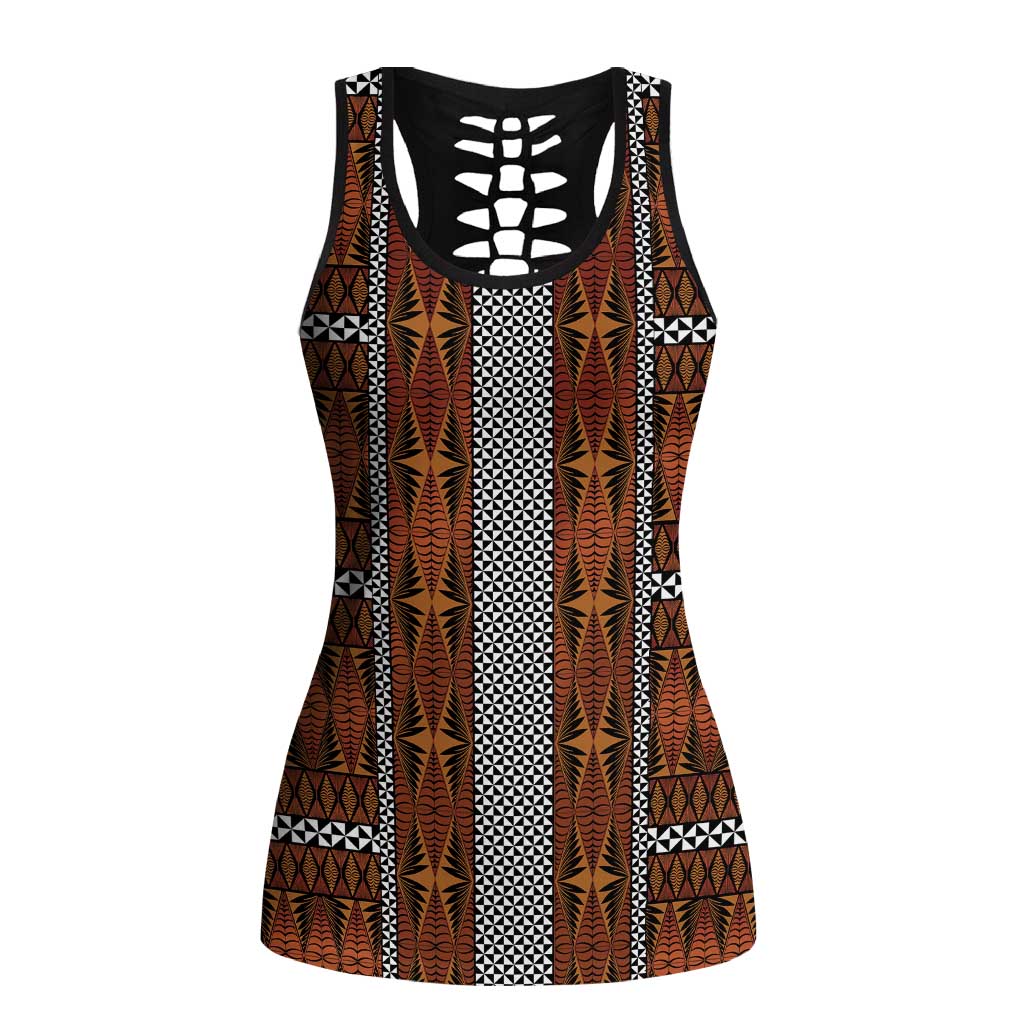 Malo e Lelei Tonga Hollow Tank Top Tongan Ngatu Tapa Cloth LT14 Female Orange - Polynesian Pride