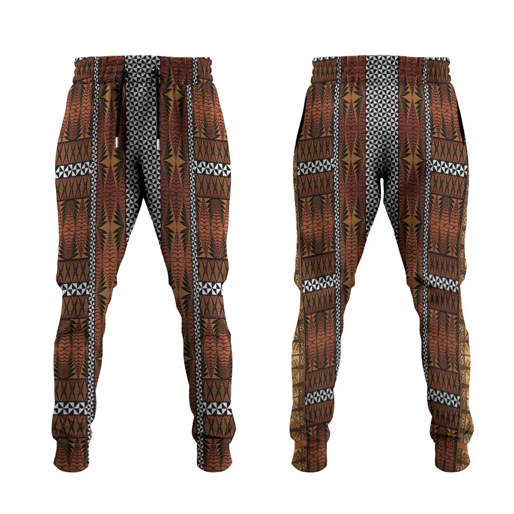 Malo e Lelei Tonga Jogger Pants Tongan Ngatu Tapa Cloth LT14 Orange - Polynesian Pride