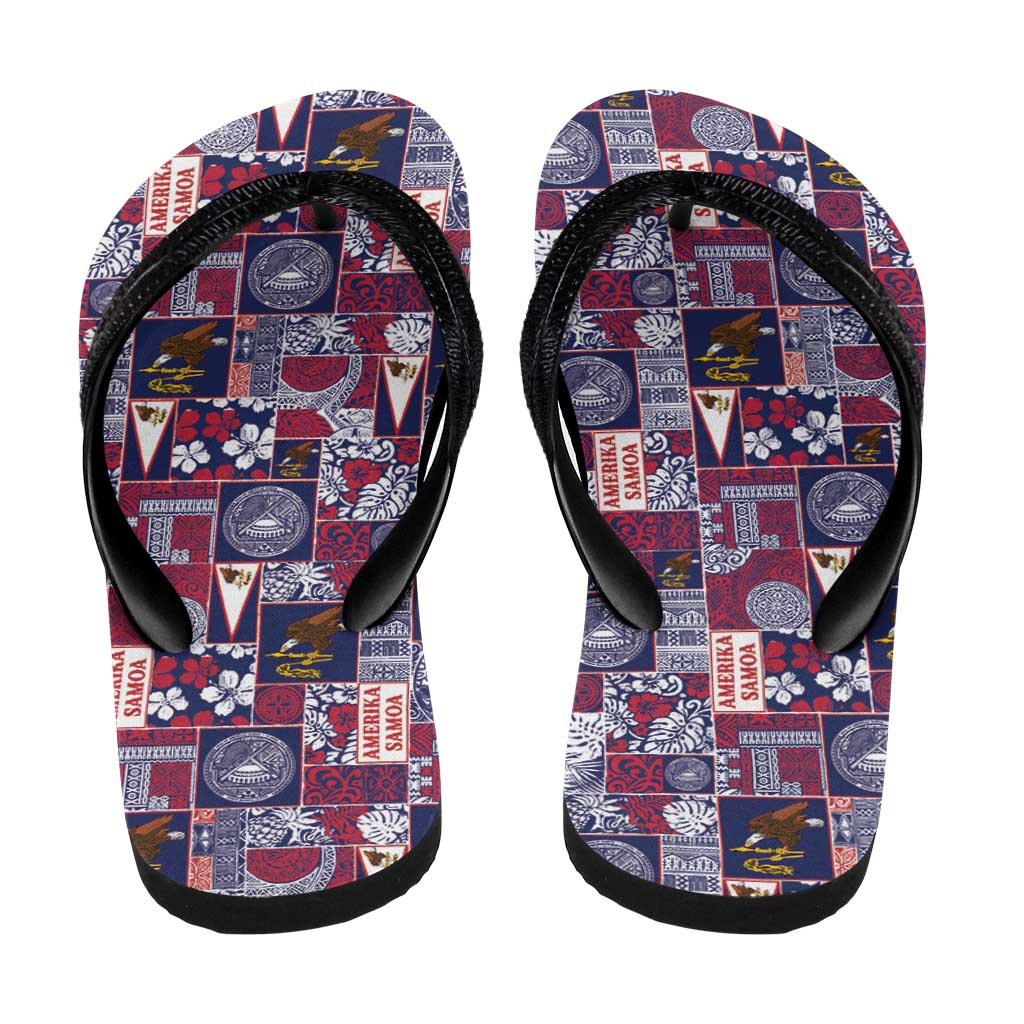 Manuia le Kerisimasi American Samoa Flip Flops Pacific Patchwork Xmas Vibes - Polynesian Pride