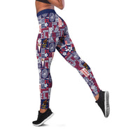 Manuia le Kerisimasi American Samoa Leggings Pacific Patchwork Xmas Vibes - Polynesian Pride