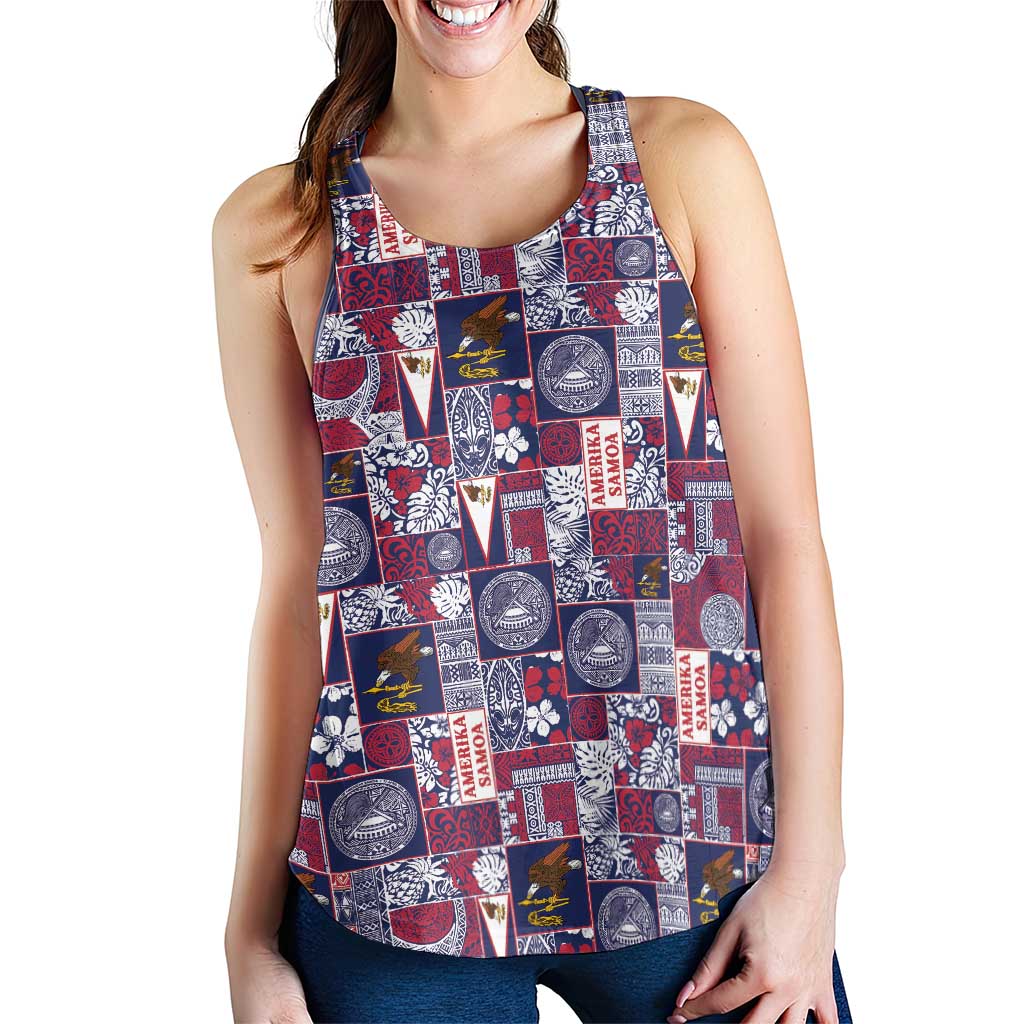 Manuia le Kerisimasi American Samoa Women Racerback Tank Pacific Patchwork Xmas Vibes - Polynesian Pride