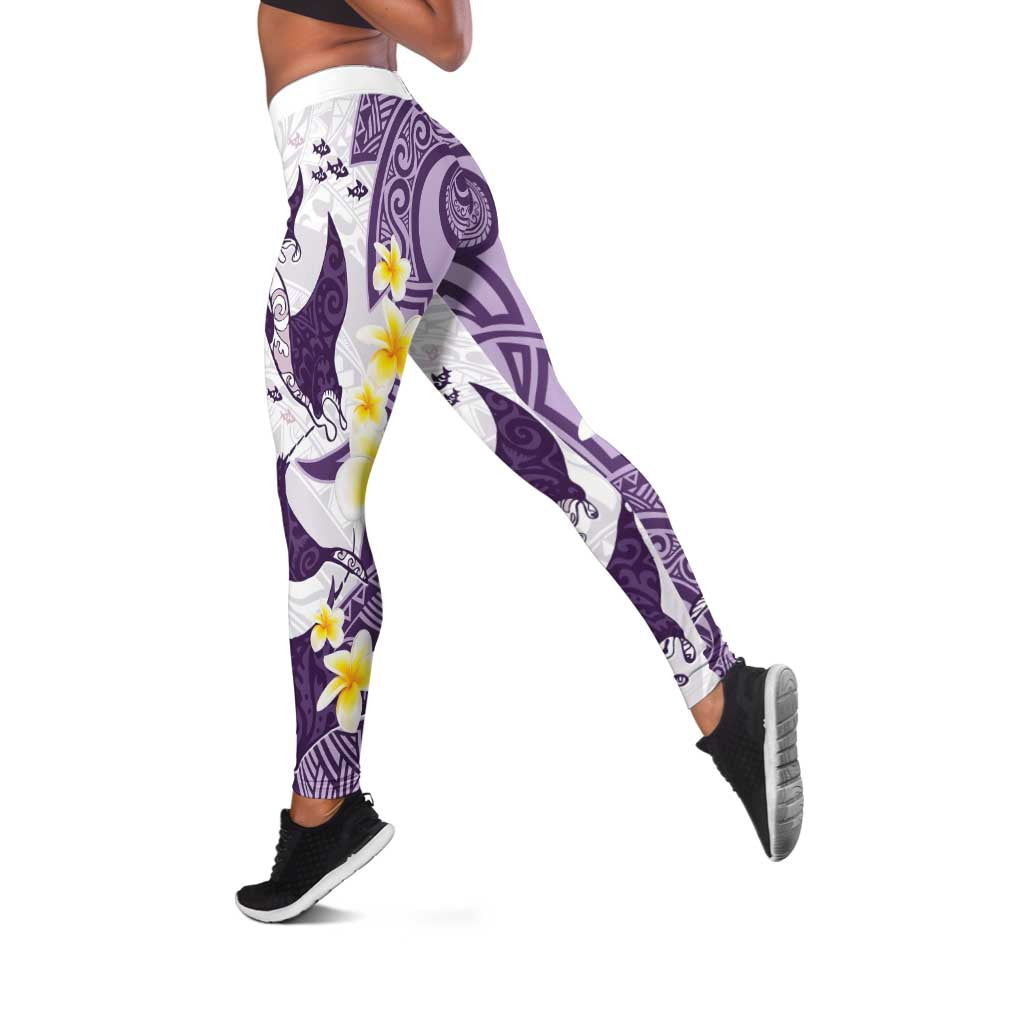 Maori Manta Ray Plumeria Deep Purple Leggings - Polynesian Pride
